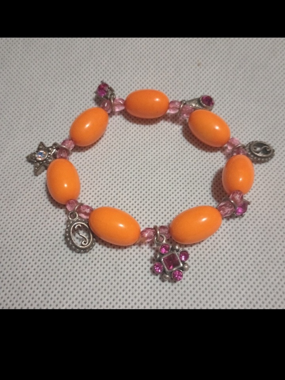 Orange Bead Charm Bracelet with Pink Accents